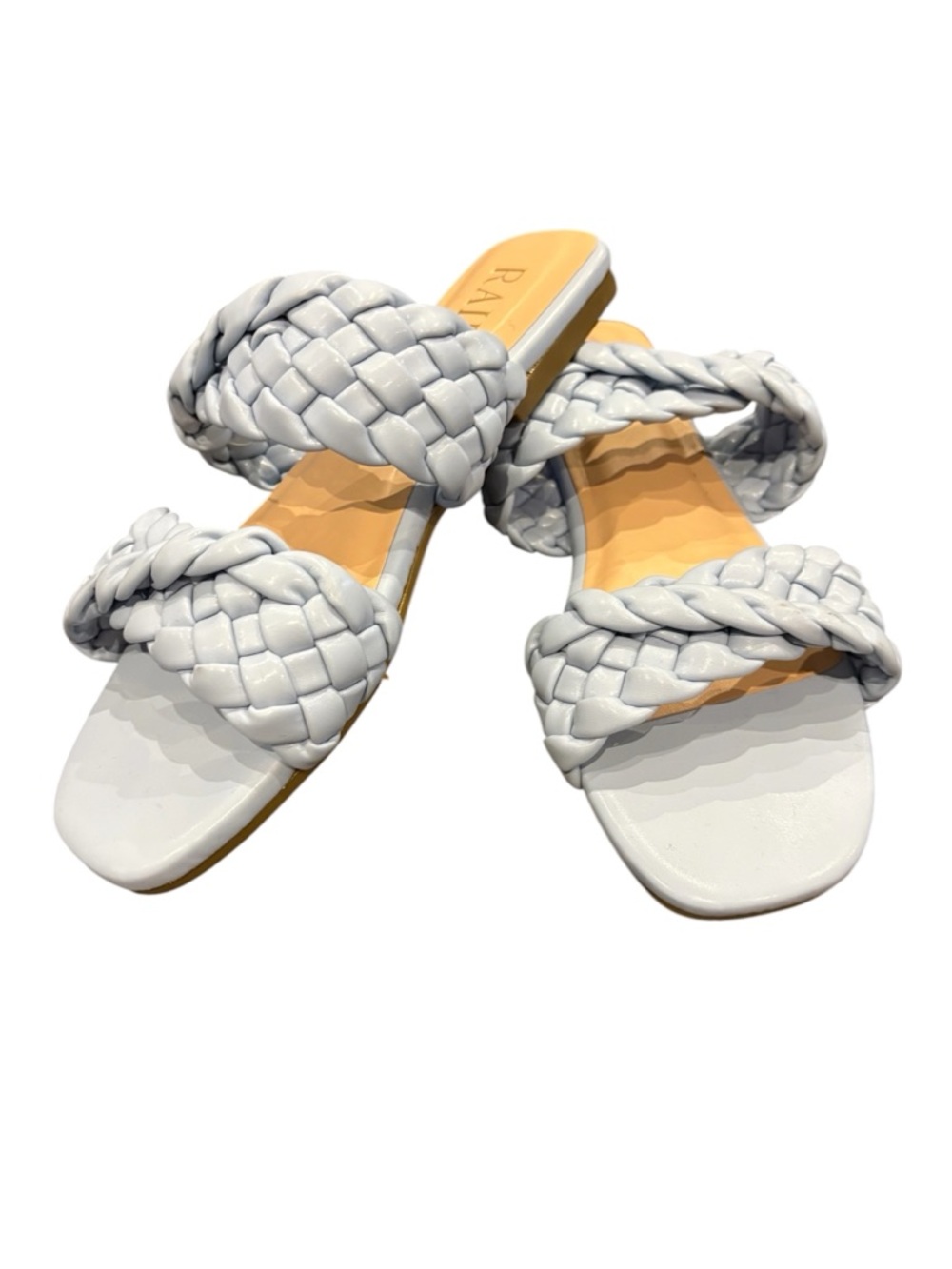 Braided Double-Strap Light Blue Slide Sandals, size 7